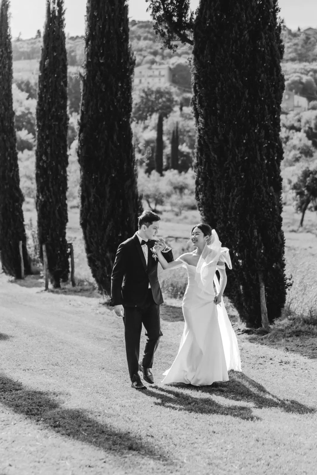 Audrey james walking cypress alley bw