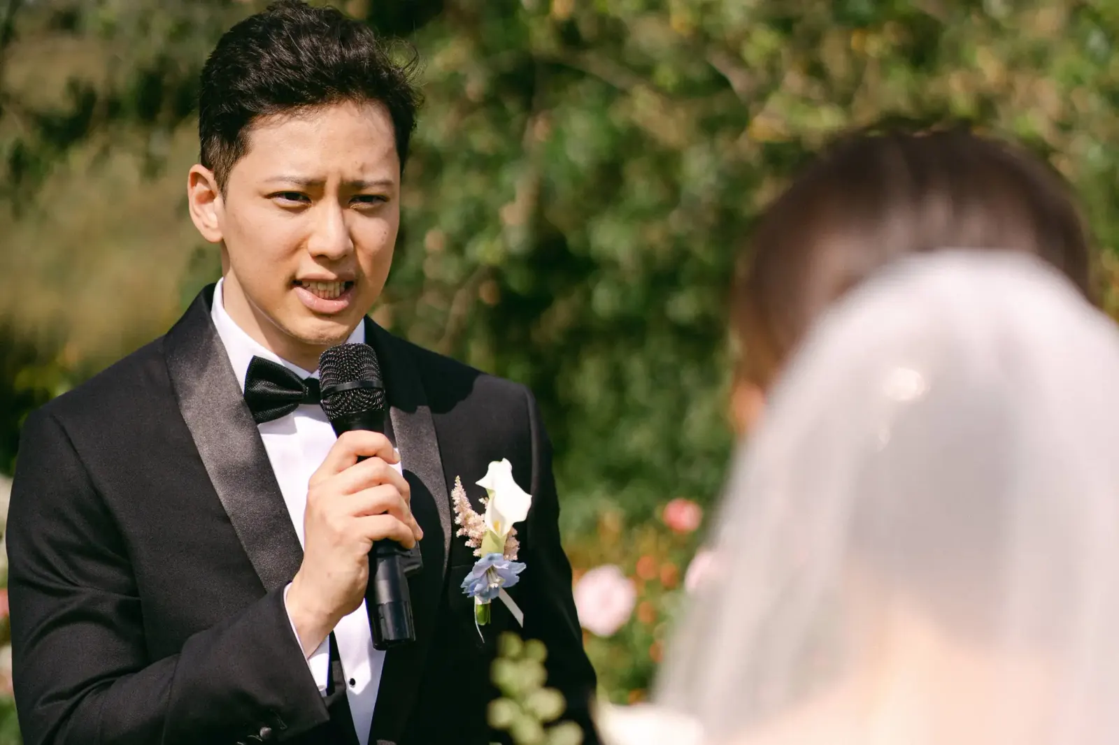 James ceremony vows microphone emotional