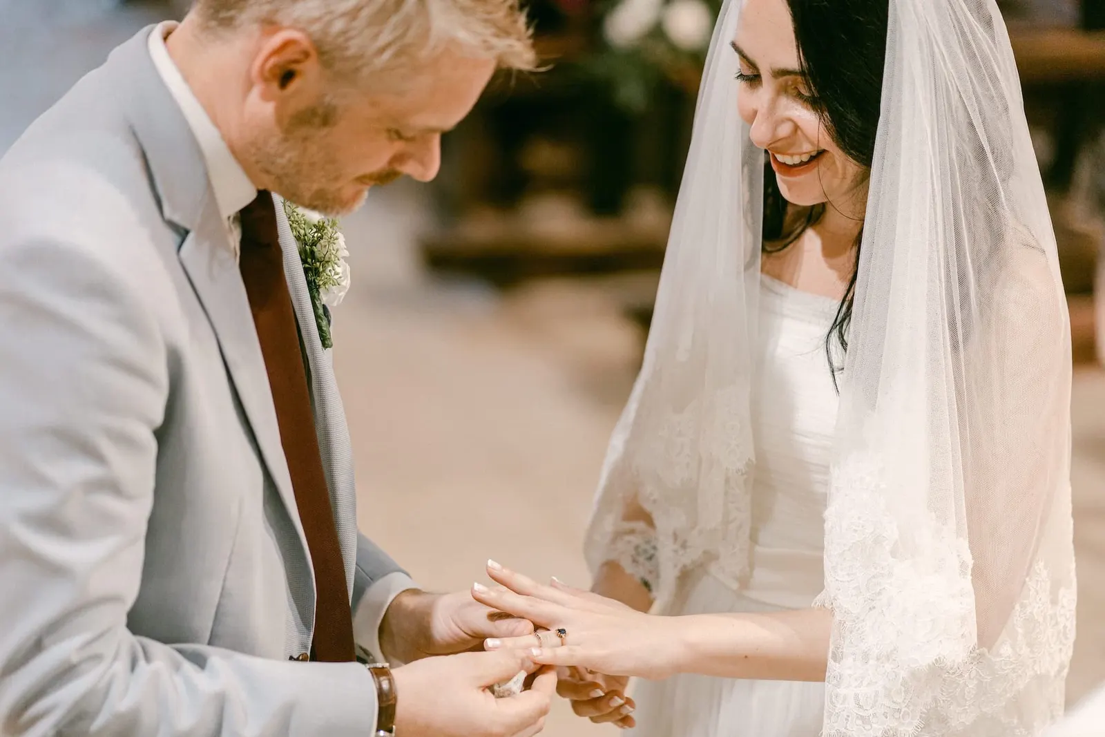Bride groom ring exchange san pietro valle abbey wedding